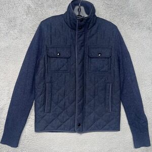 Banana Republic Bomber Jacket Men's Sz S Blue Wool Blend Diamond Quilted Coat